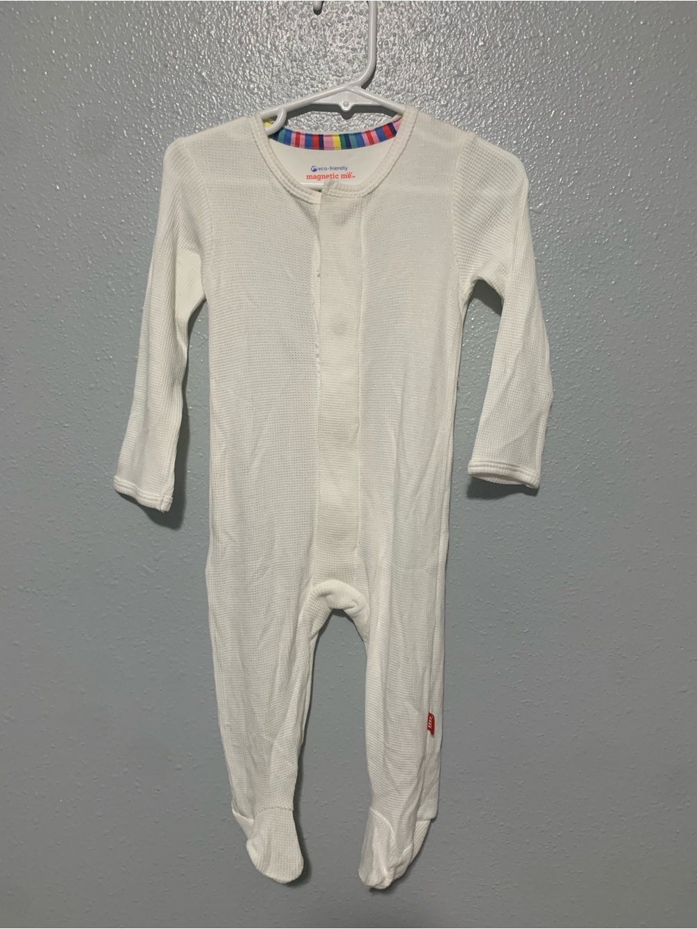 Magnetic Me White Baby Footed One-Piece with Subtle Rainbow Trim